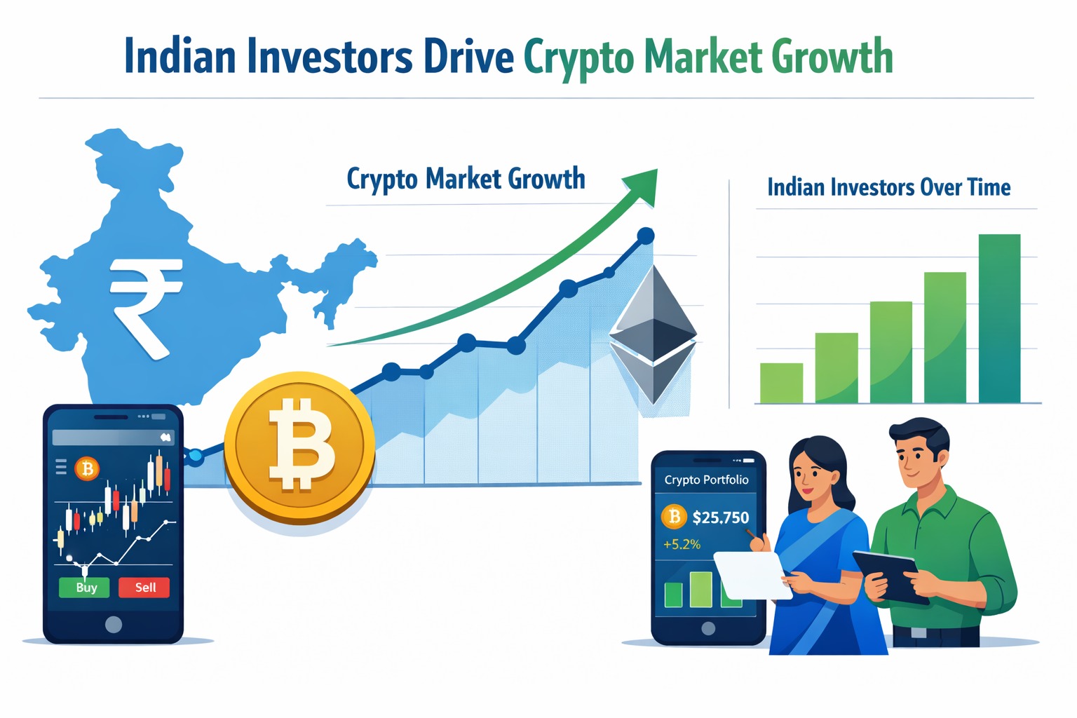 Indian investors participating in crypto market growth infographic